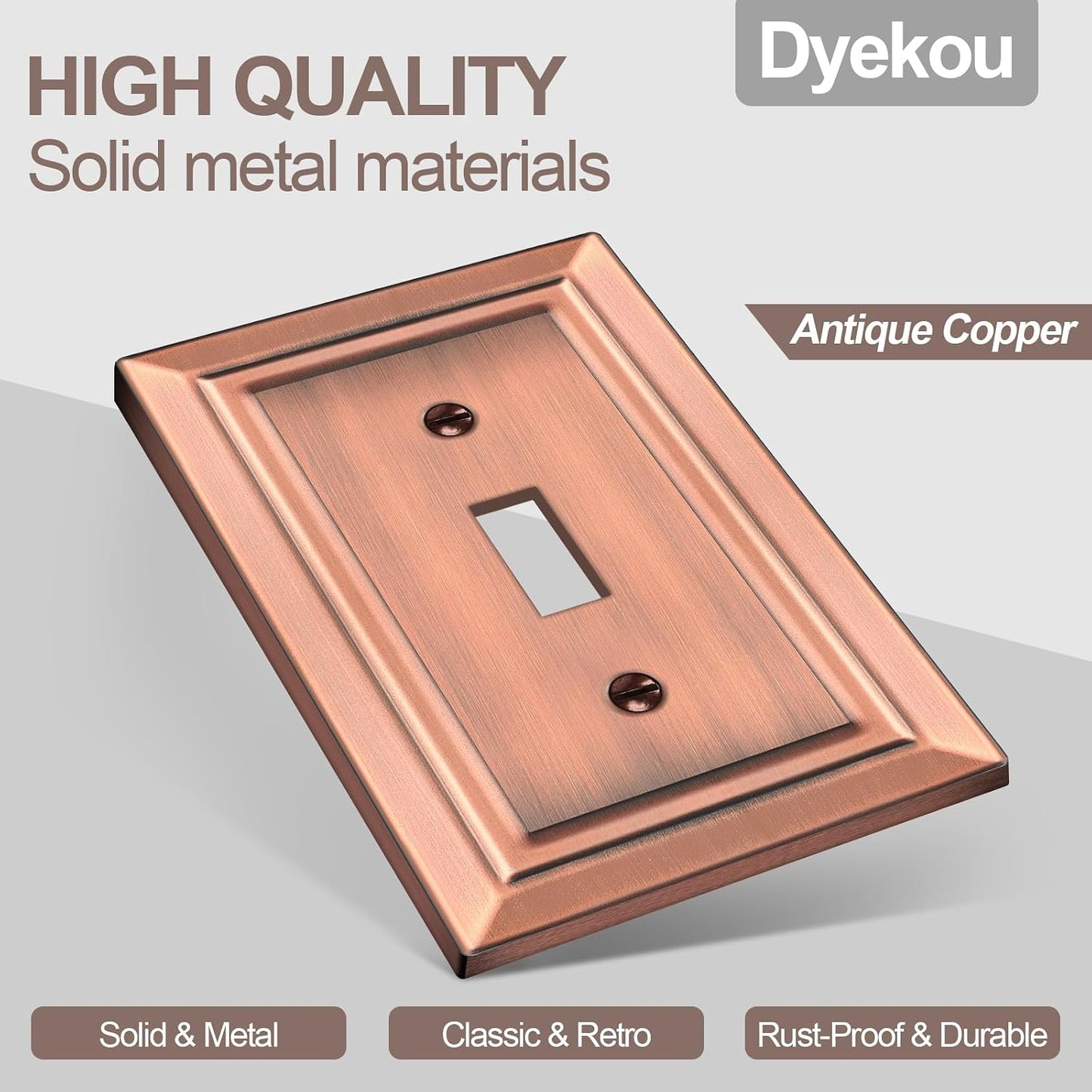 Metal Wall Plate for Light Switch, Applicable to Single Toggle, 6 Pack | Decorative Antique Copper Light Switch Cover