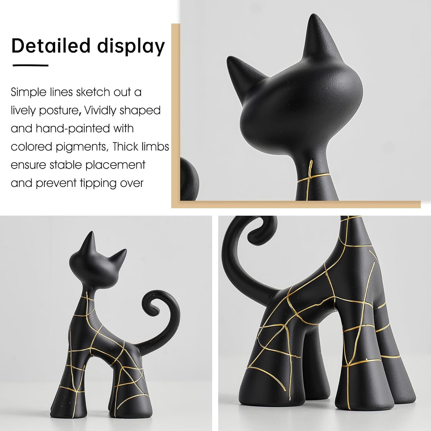 Modern Cat Statue Decor / Matte Black