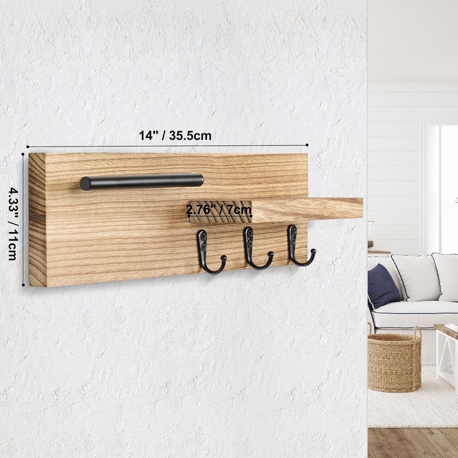 3 Hooks / Key Holder / Wood