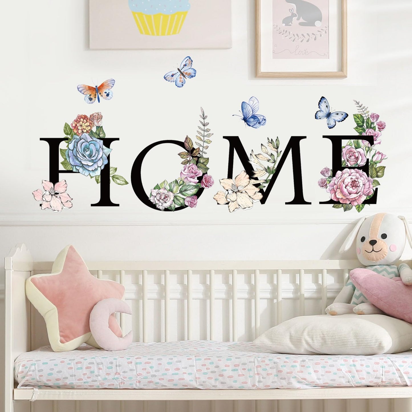 Home Flower Wall Sticker Colorful Floral Butterfly Wall Decal Peel and Stick Word Quotes / Black