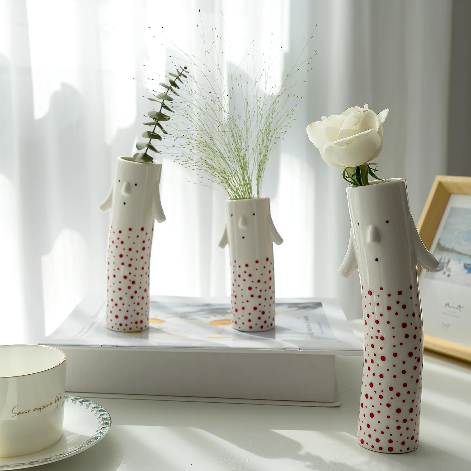 Handmade Ceramic Bud Vases for Pretty Flowers / Family Vase Red / Set of 3