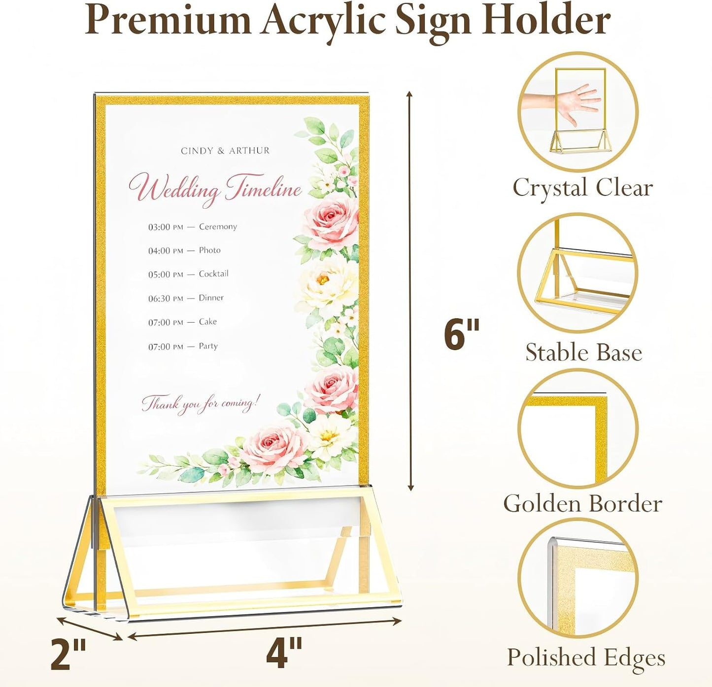 Acrylic Sign Holder / Gold / 4 x 6 / Set of 12