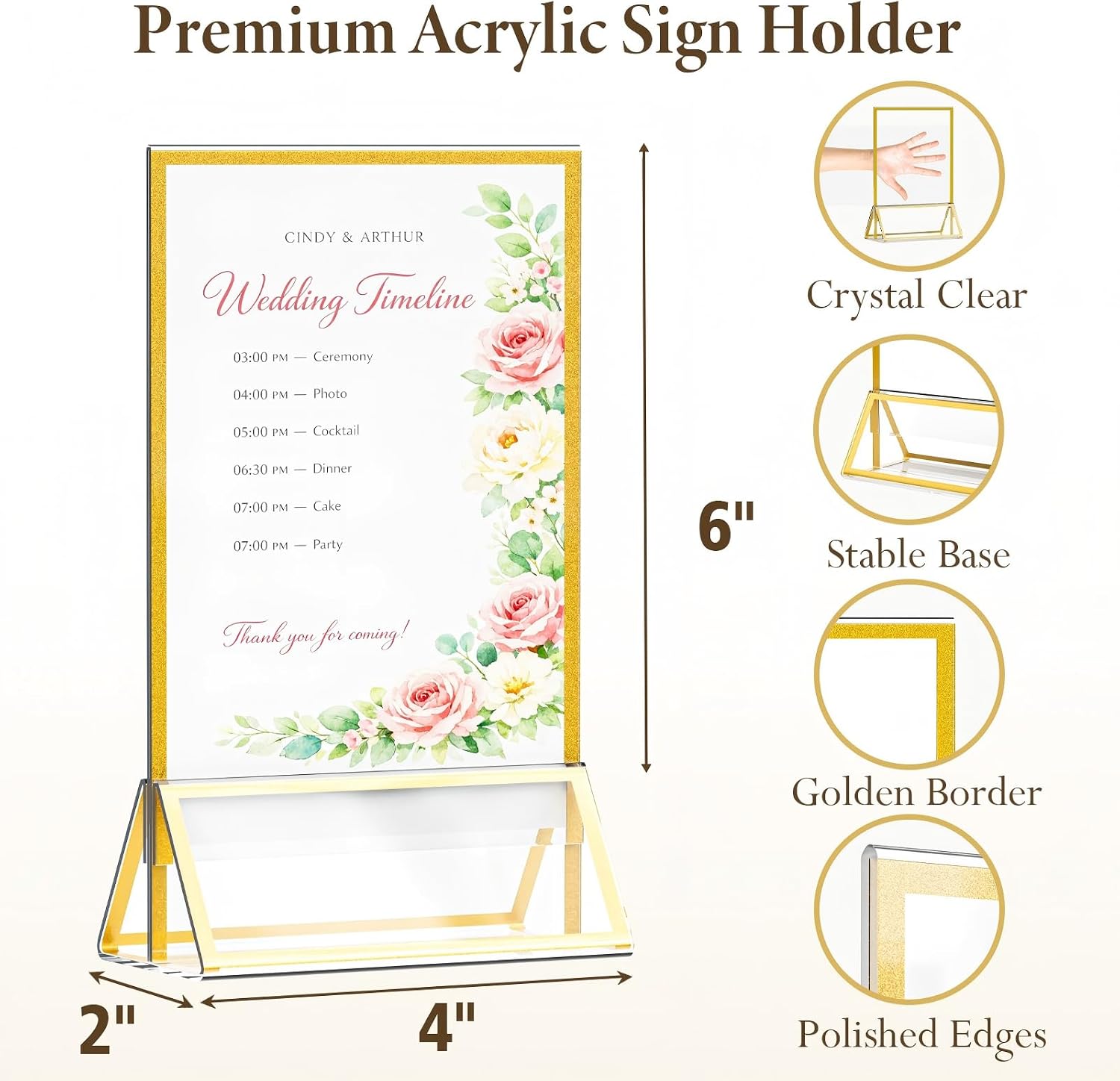 Acrylic Sign Holder / Gold / 4 x 6 / Set of 12