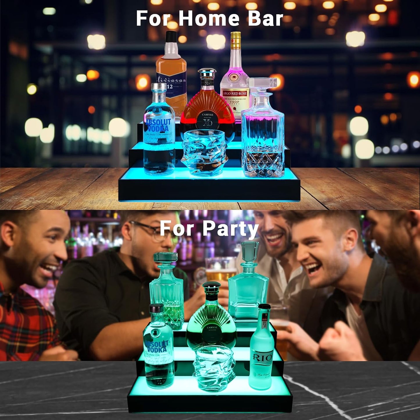 GOH&FTY LED Lighted Liquor Bottle Display Shelf,APP 16inche 3Step LED Bar Shelf with Wireless Remote& Multicolor LED