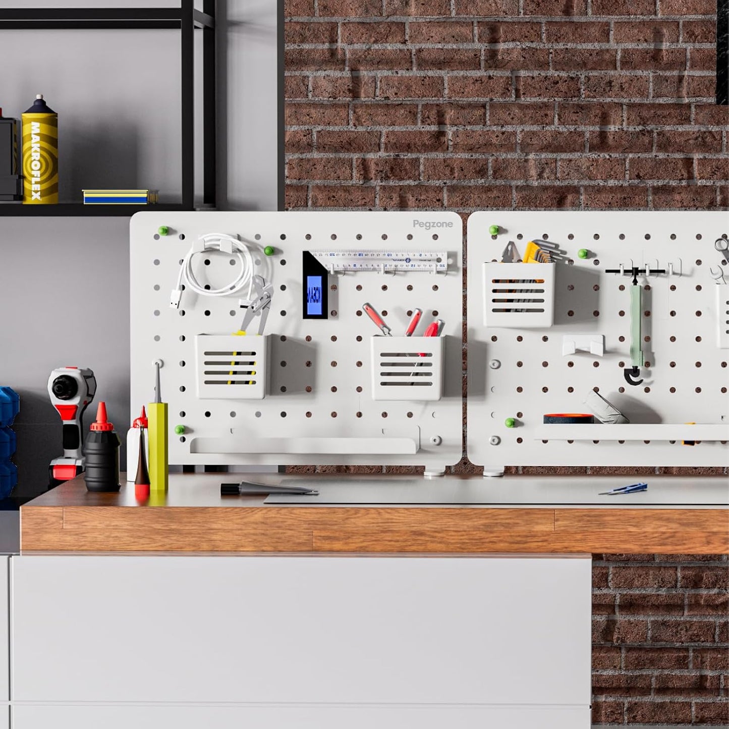Clamp on Desk Pegboard, 16.5" x 12.6", with 10 Accessories, White | Magnetic Metal Peg Board, Desk Organizer for Office