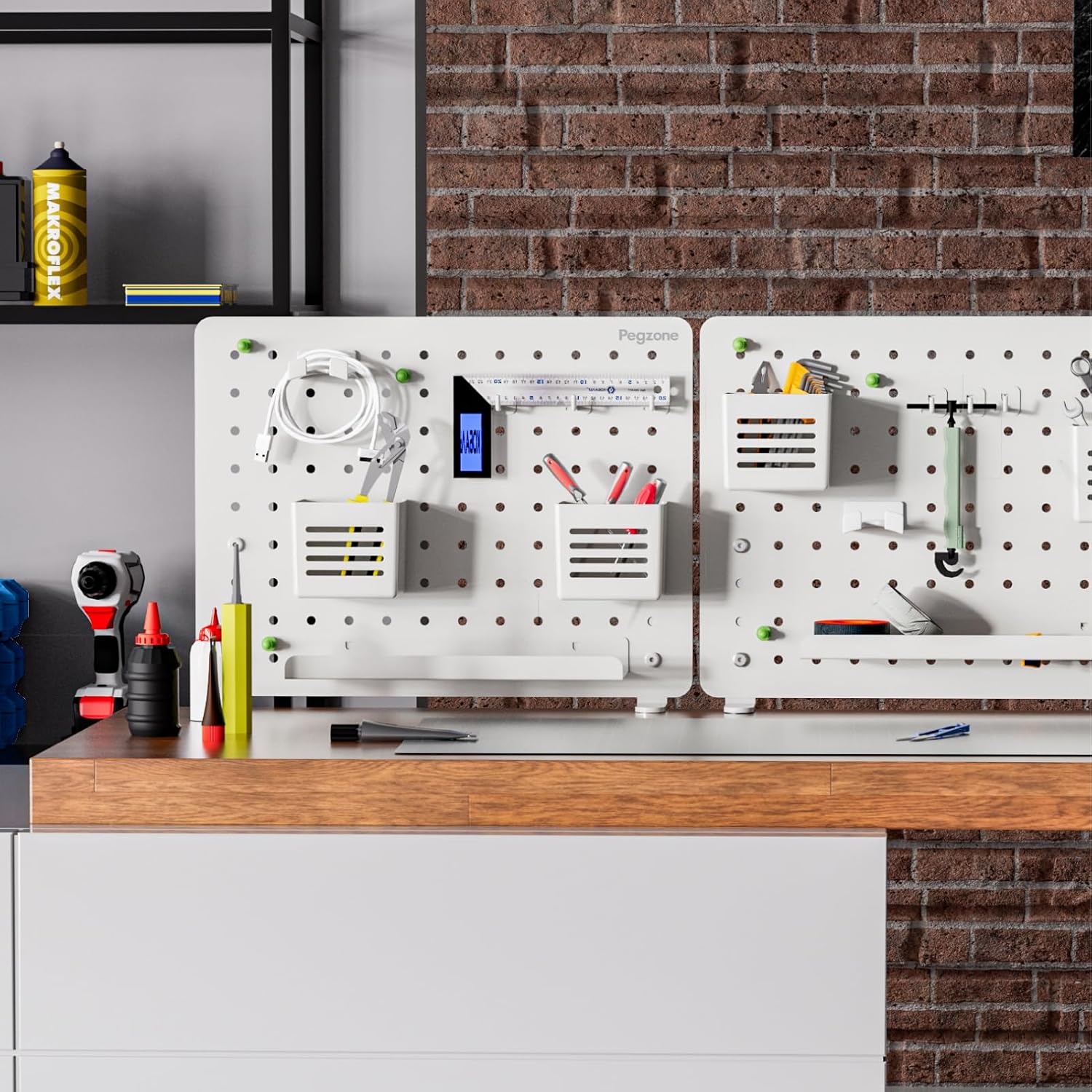 Clamp on Desk Pegboard, 16.5" x 12.6", with 10 Accessories, White | Magnetic Metal Peg Board, Desk Organizer for Office
