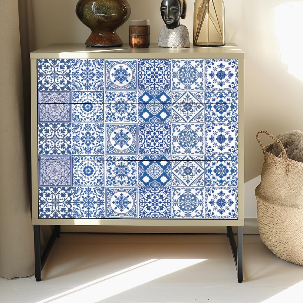 White Tile Stickers Mosaic Style Peel and Stick Backsplash Tile Stickers DIY / Blue / Set of 36
