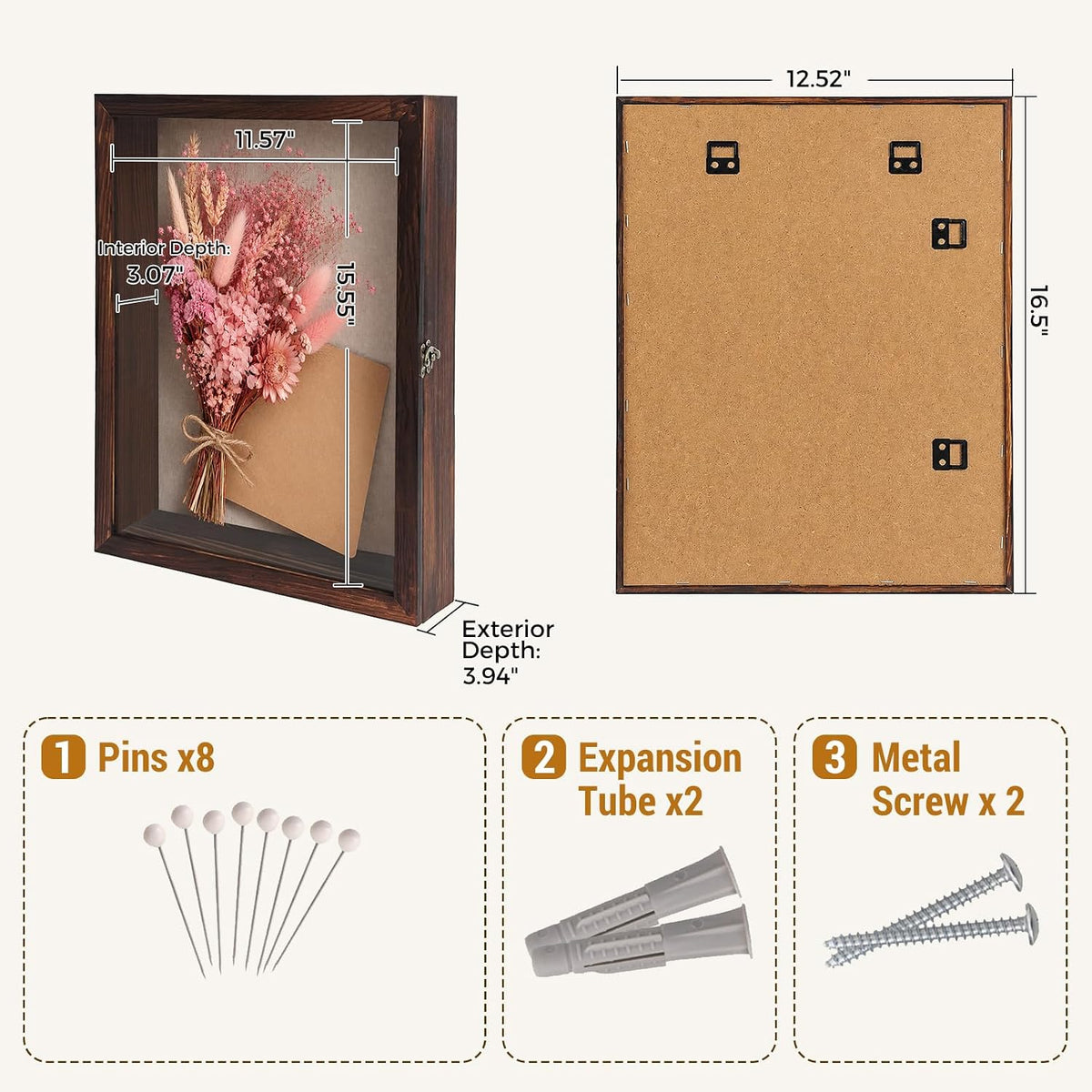Muzilife 12x16 Rustic Shadow Box Pine Wood Picture Frame, 3.94 Deep, Brown | FSC-Certified Solid Pine | Tempered Glass