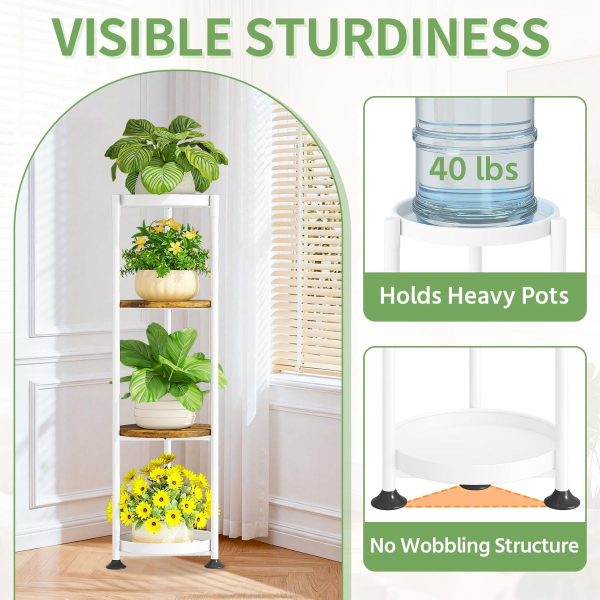 KMOTASUO 4 Tier White Plant Stand Indoor for Large Tall Heavy Duty Planter, Multiple Sturdy Metal Flower Corner Rack
