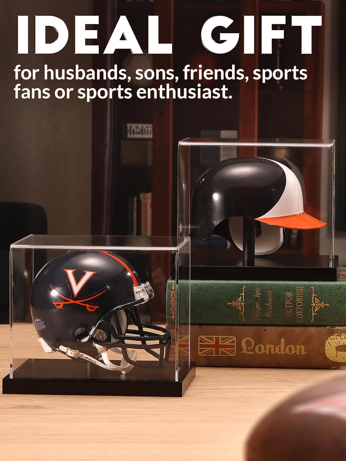 Mini Helmet Display Case, Acrylic Clear 1/2 Football Baseball Helmet Showcase, UV Protection Souvenirs and Collectibles