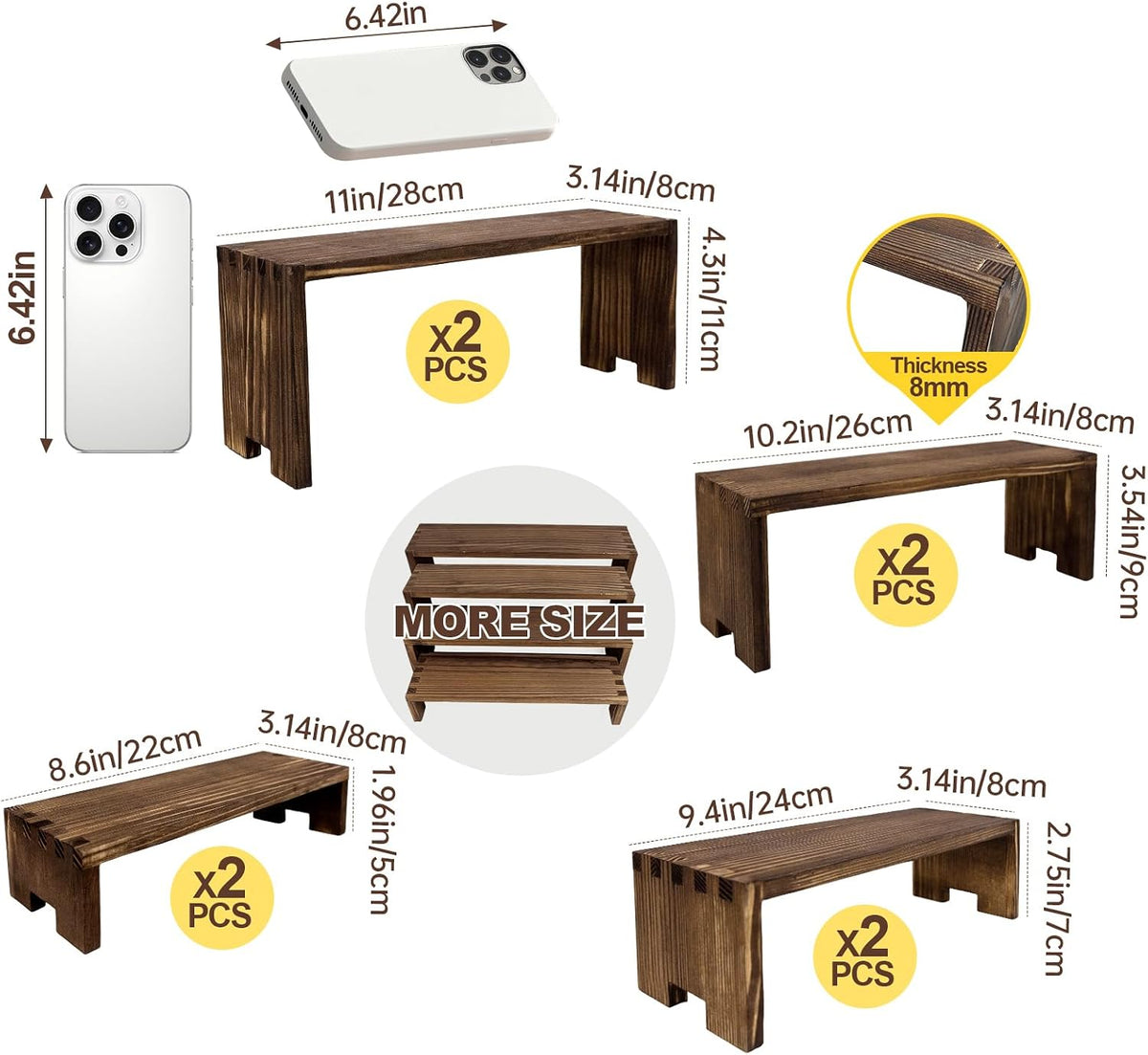 Yikaroeli 2 Set Large Cupcake Stands Wood Cake Stand Wooden Display Risers Wood Riser Dessert Table Display Set