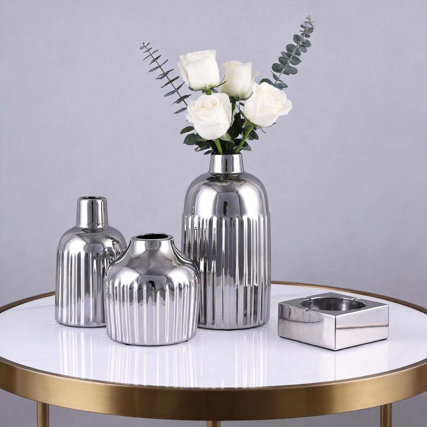 Ceramic Vase 3-Piece Set / Silver
