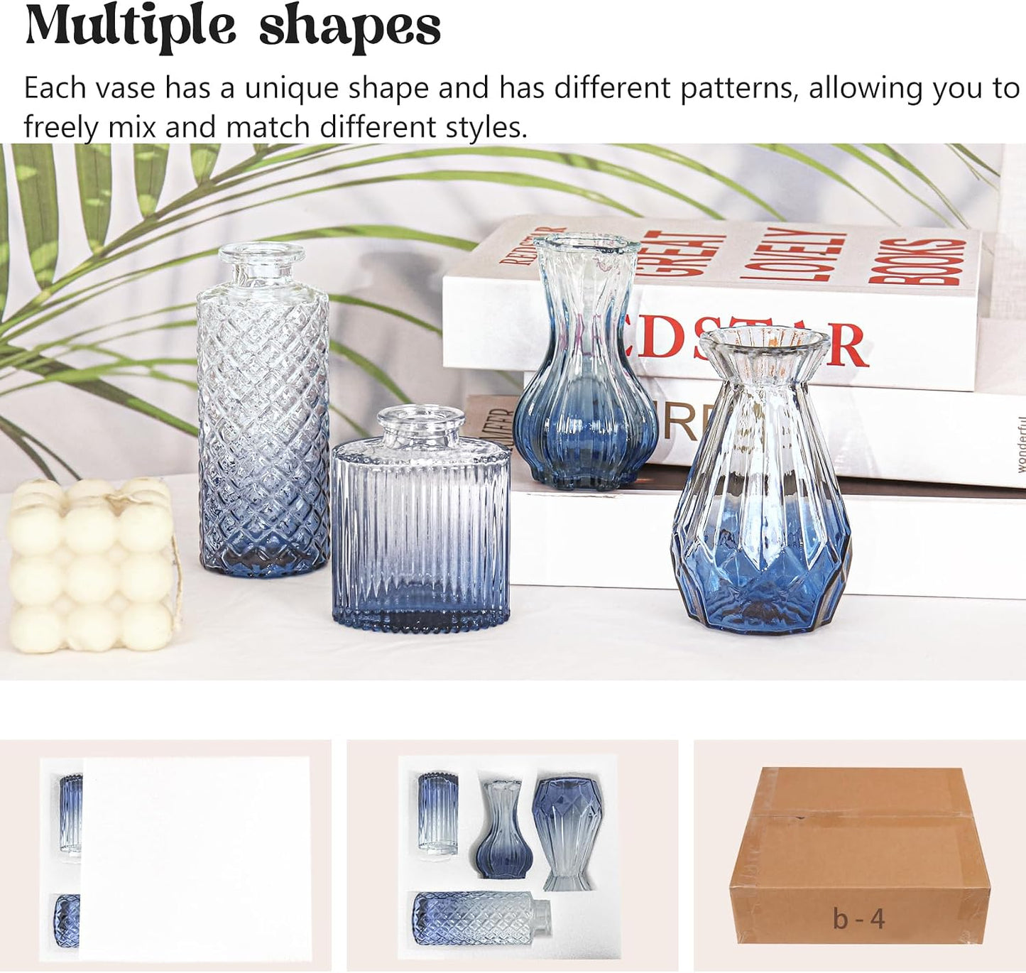 Glass Bud Vase Set / Ombre Blue / Set of 4