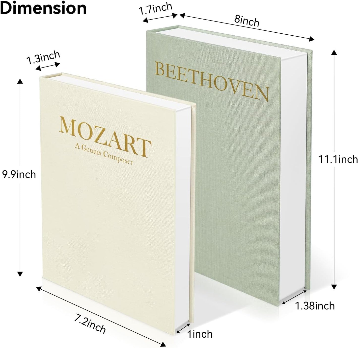 Minimalist Linen Hardcover Faux/Fake Books / Sage-beige / Musician / Set of 2