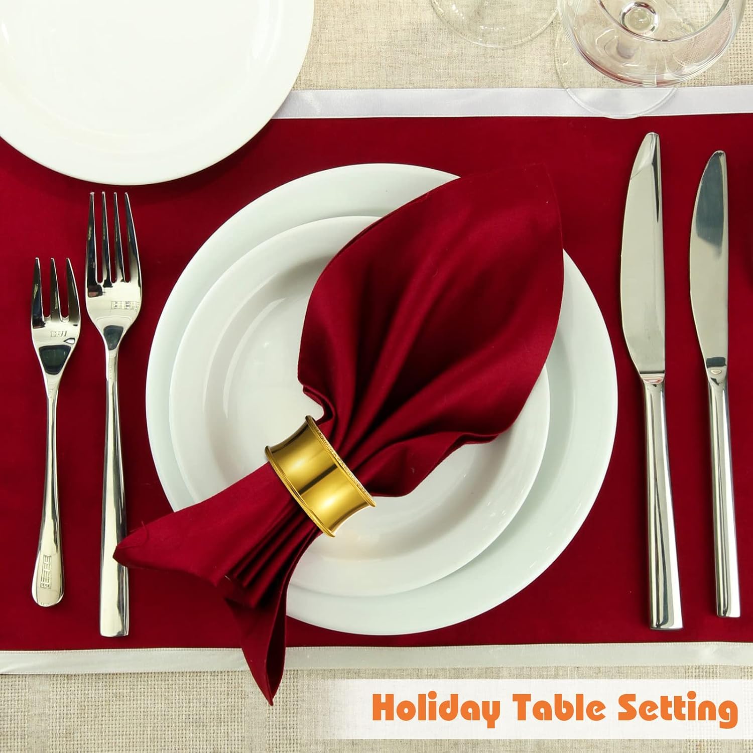 Hotop 48 Pcs Gold Metal Napkin Rings Metal Beaded Edge Napkin Holder Rings | Beaded Holders for Holiday Receptions