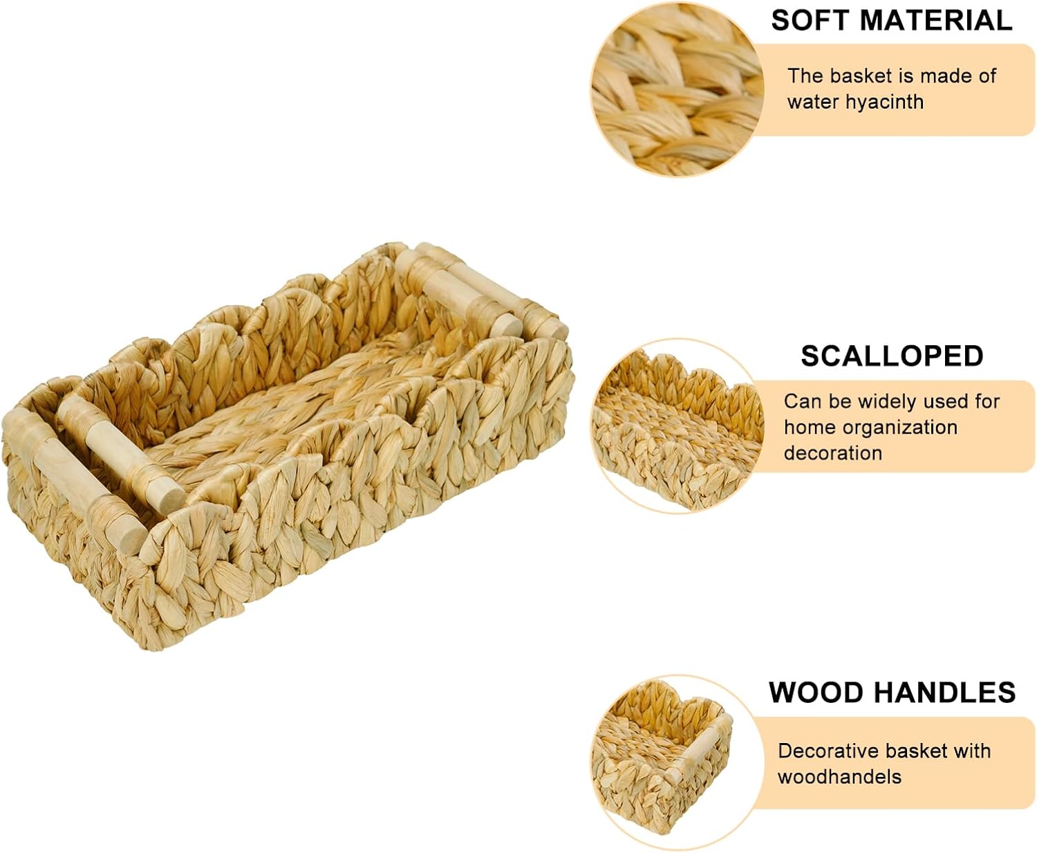 Modern Farmhouse Home Decor Scalloped Basket for Organizing / 14.76 x 7.08 x 3.937 / Set of 2