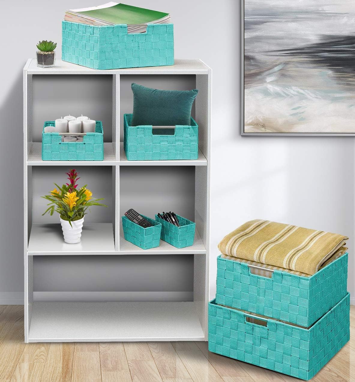 Linen Closet Organizers and Storage / 7 Piece - Aqua / Set of 7