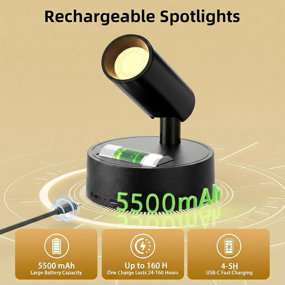 Spotlights Indoor with Remote & Touch, 5500mAh Rechargeable Battery Picture Lights with Timer, 10 Levels Brightness