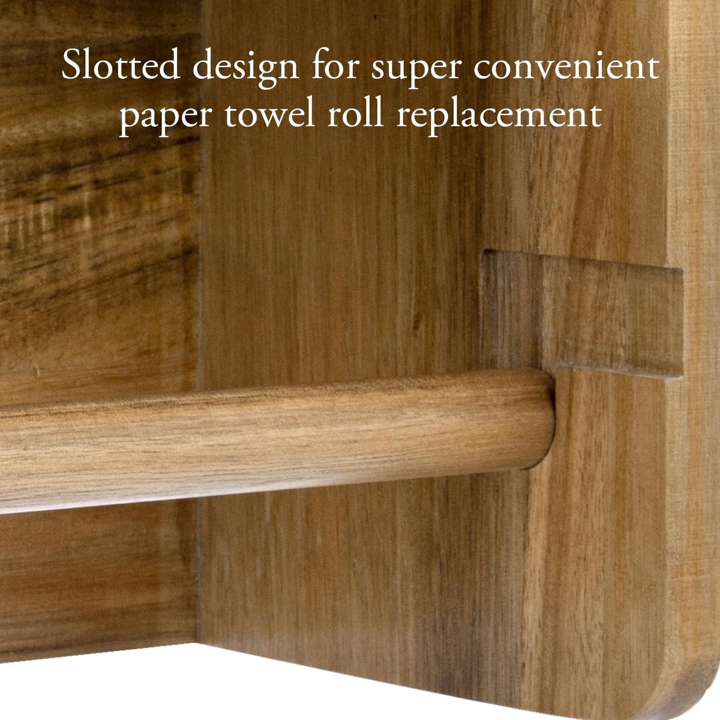 MyGift Acacia Wood Paper Towel Holder with Shelf, Wall Mounted Rack | Top shelf stores spices, oils, and kitchen
