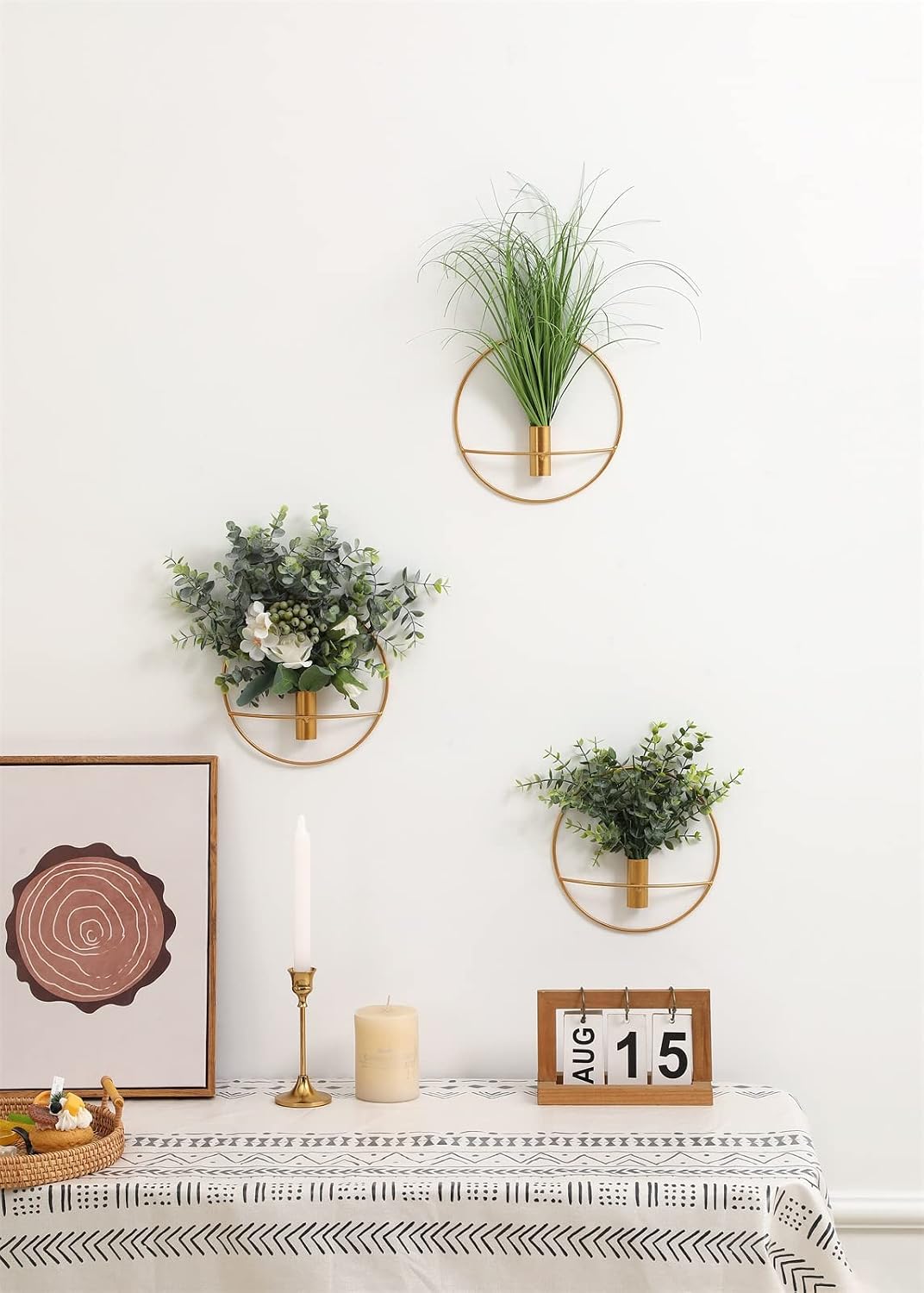 Mounted Artificial Flowers / 08-greenery-eucalyptus - Gold Ring / S 7.8inch / Set of 2
