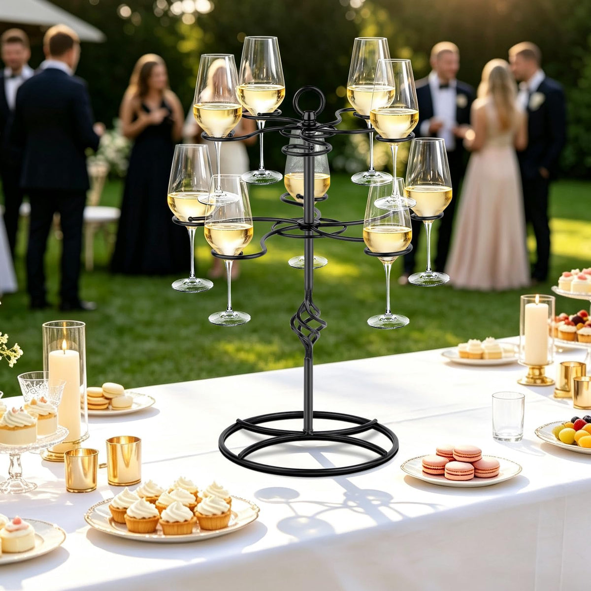 QPIX DIGITAL Wine Glass Rack 2 Tier 10 Holders Wine Glasses Stand, Black Champagne Tower Stand Countertop Tabletop