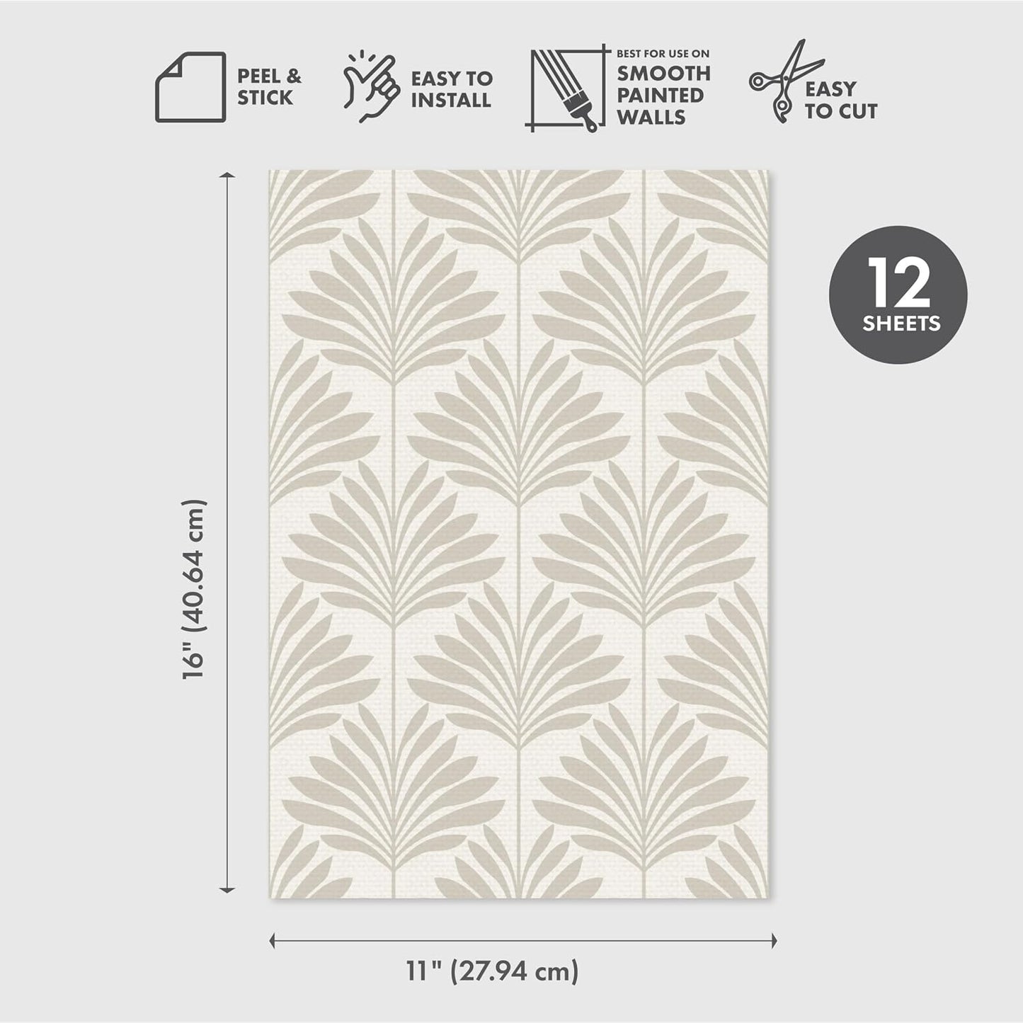 Peel and Stick Wallpaper Eco-Friendly Sheets / Neutral Palm / 11 x 16 / Set of 12