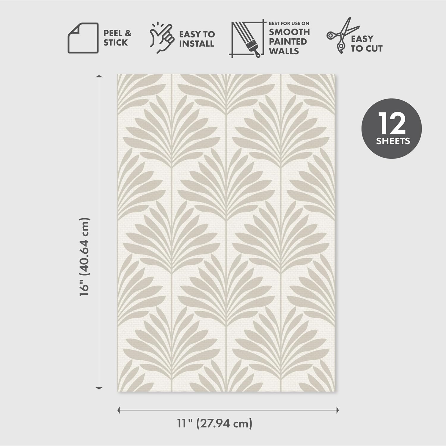 Peel and Stick Wallpaper Eco-Friendly Sheets / Neutral Palm / 11 x 16 / Set of 12