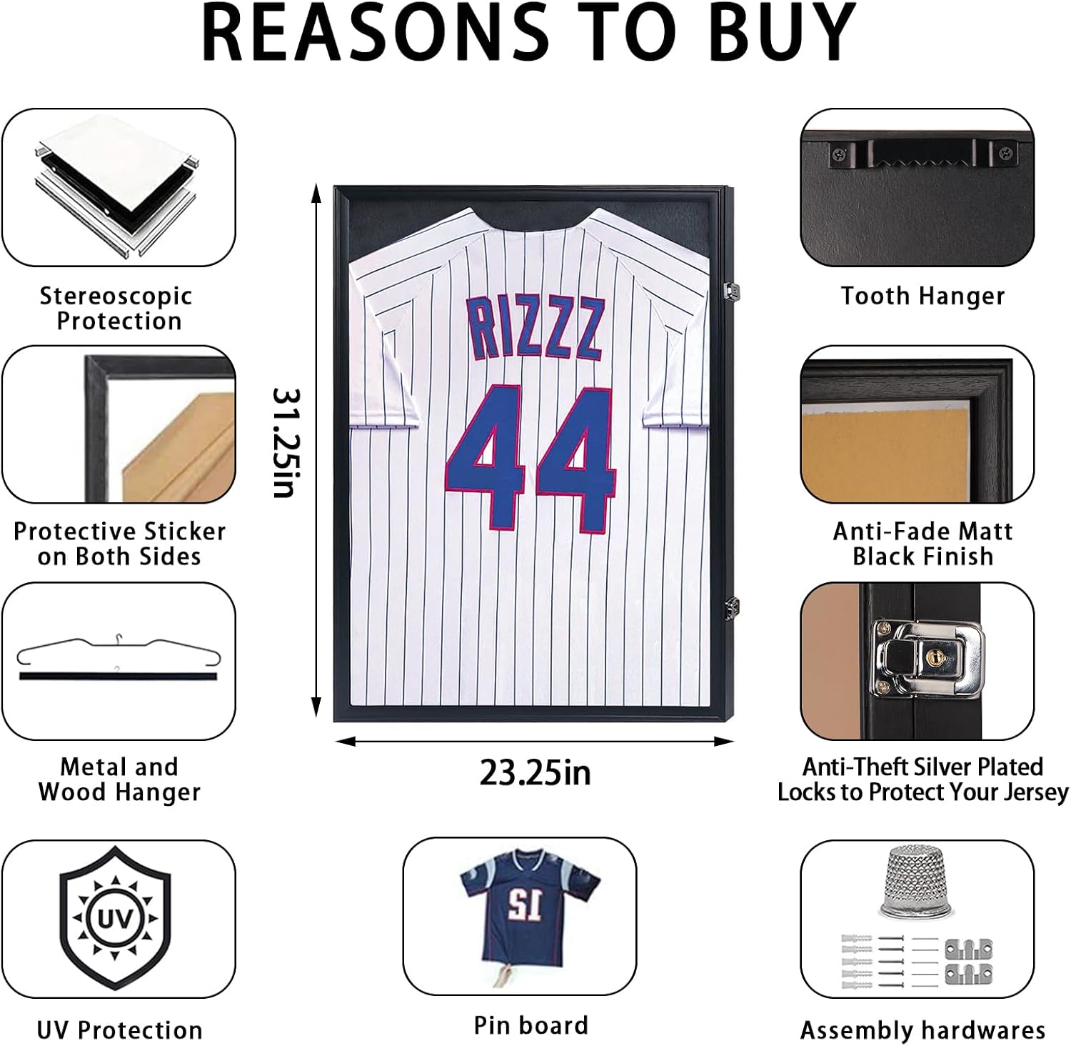 IHEIPYE Jersey Display Case Jersey Frame Large Shadow Box Black | Lockable, UV Protection, Hanger, Baseball Basketball