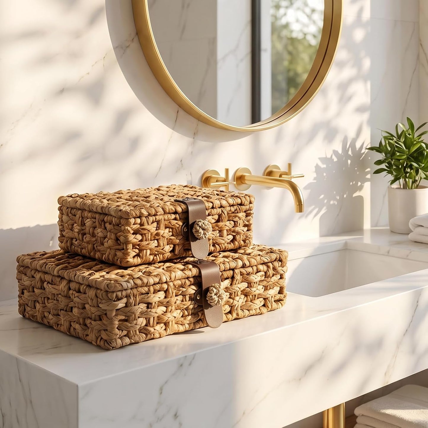 Wicker Basket / Decorative Woven Storage Basket / Natural / 14.17 x 10.6 x 3.14