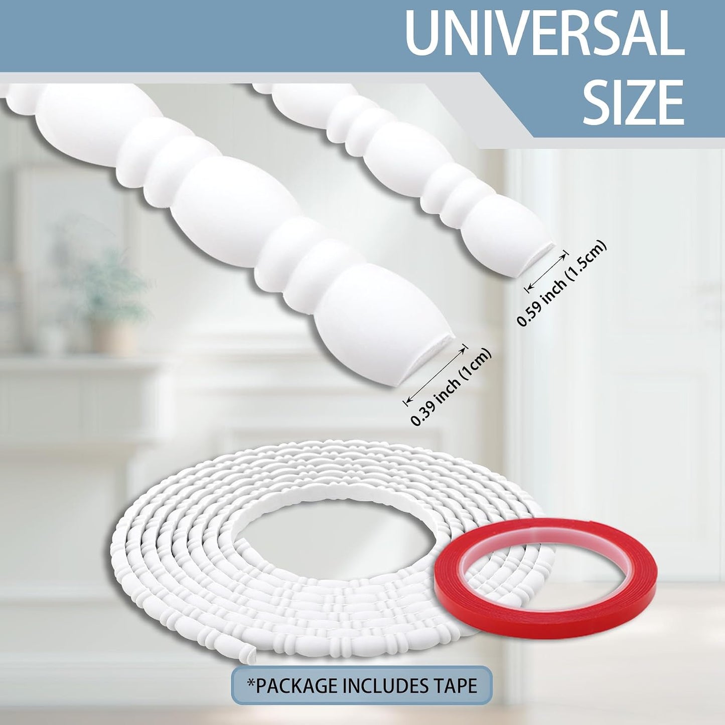 Peel & Stick Ball and Spindle Decorative Molding Trim / 118 x 0.59 / Unfinished White