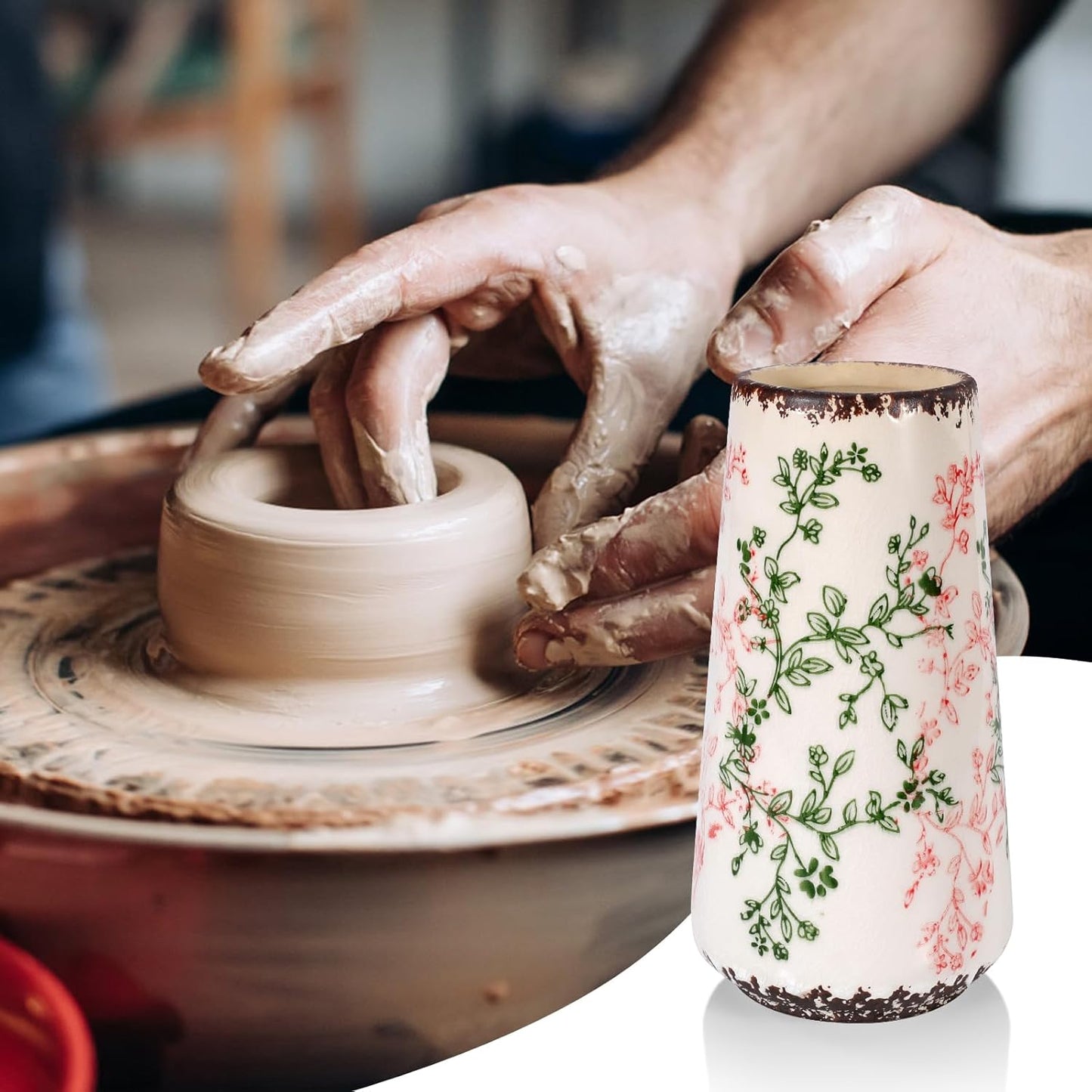 Ceramic Vase / Small Flower Vase for Pampas Grass / Small Green & Pink-a