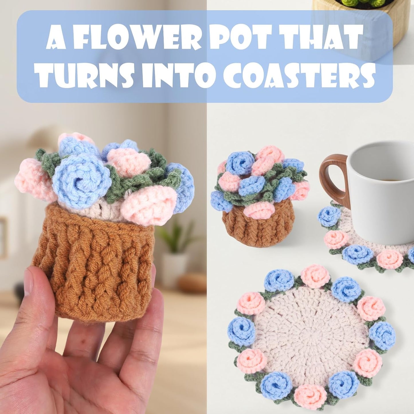 Mini Basket -Boho Floral Coasters / Blue