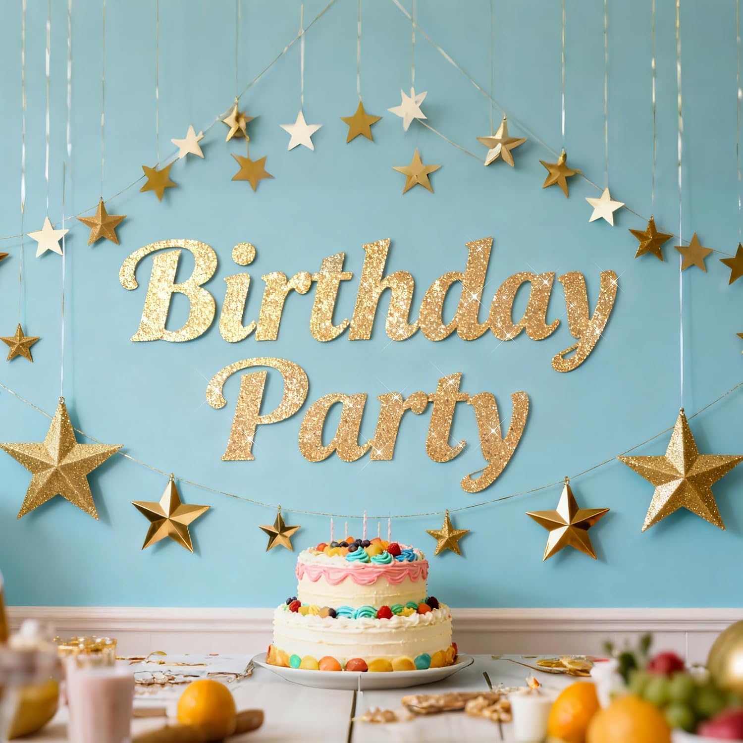 Glitter Wall Border Peel and Stick Removable Wall Trim / 3.94 x 236 / Champagne / Gold