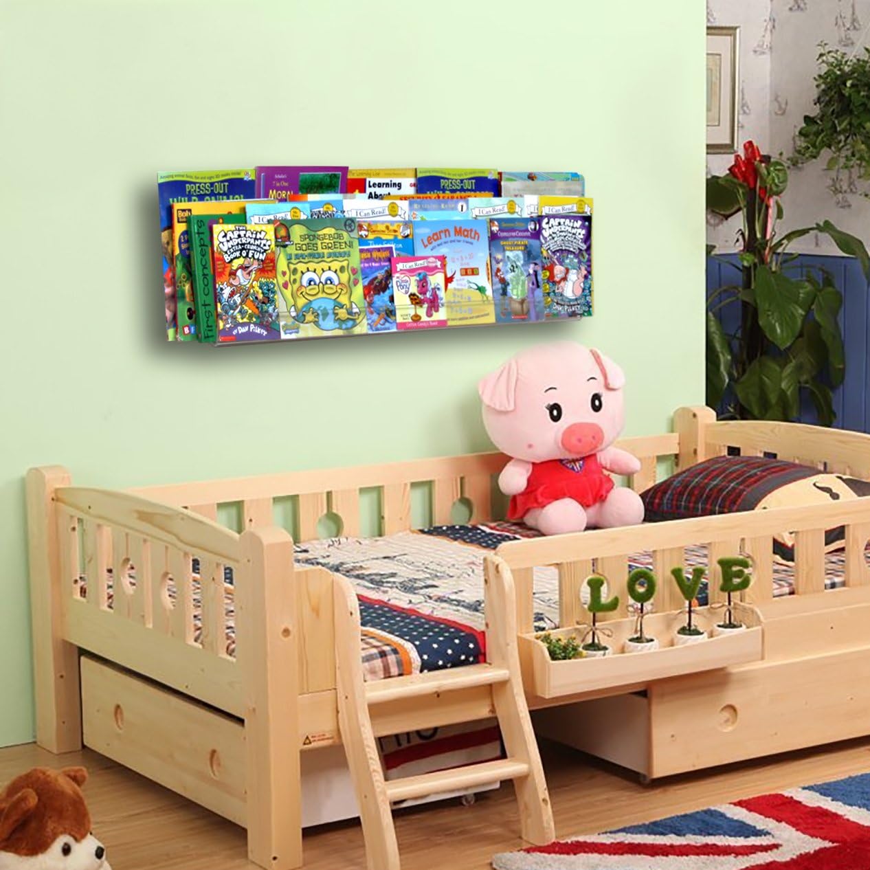 NIUBEE 24”Acrylic Floating Bookshelf for Kids Wall Bookshelves 1 Pack | Premium Acrylic 50% Thicker with Screwdriver