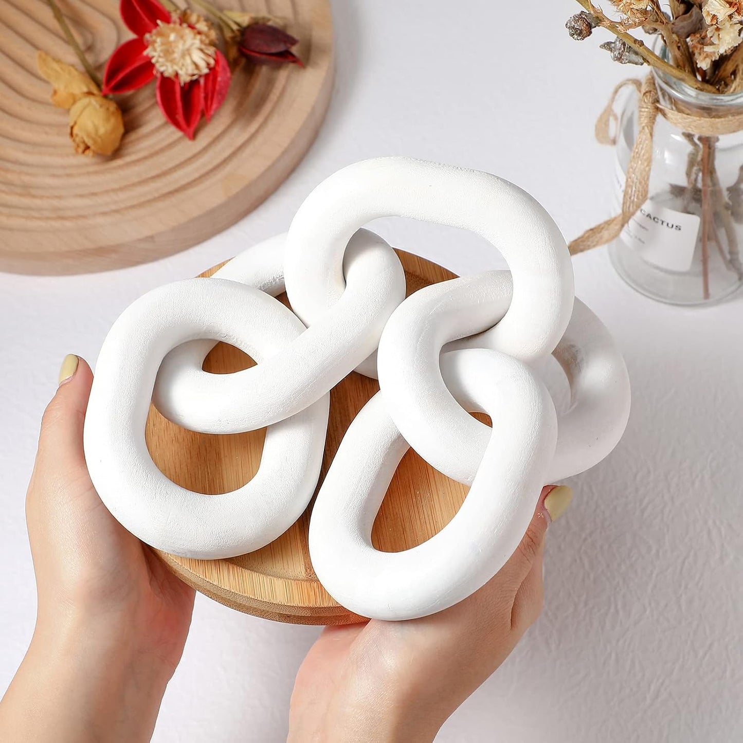 Decorative Wood Chain Link Decor Rustic 5 Link Wooden Chain Ornament Farmhouse / White / 13.78 Inch