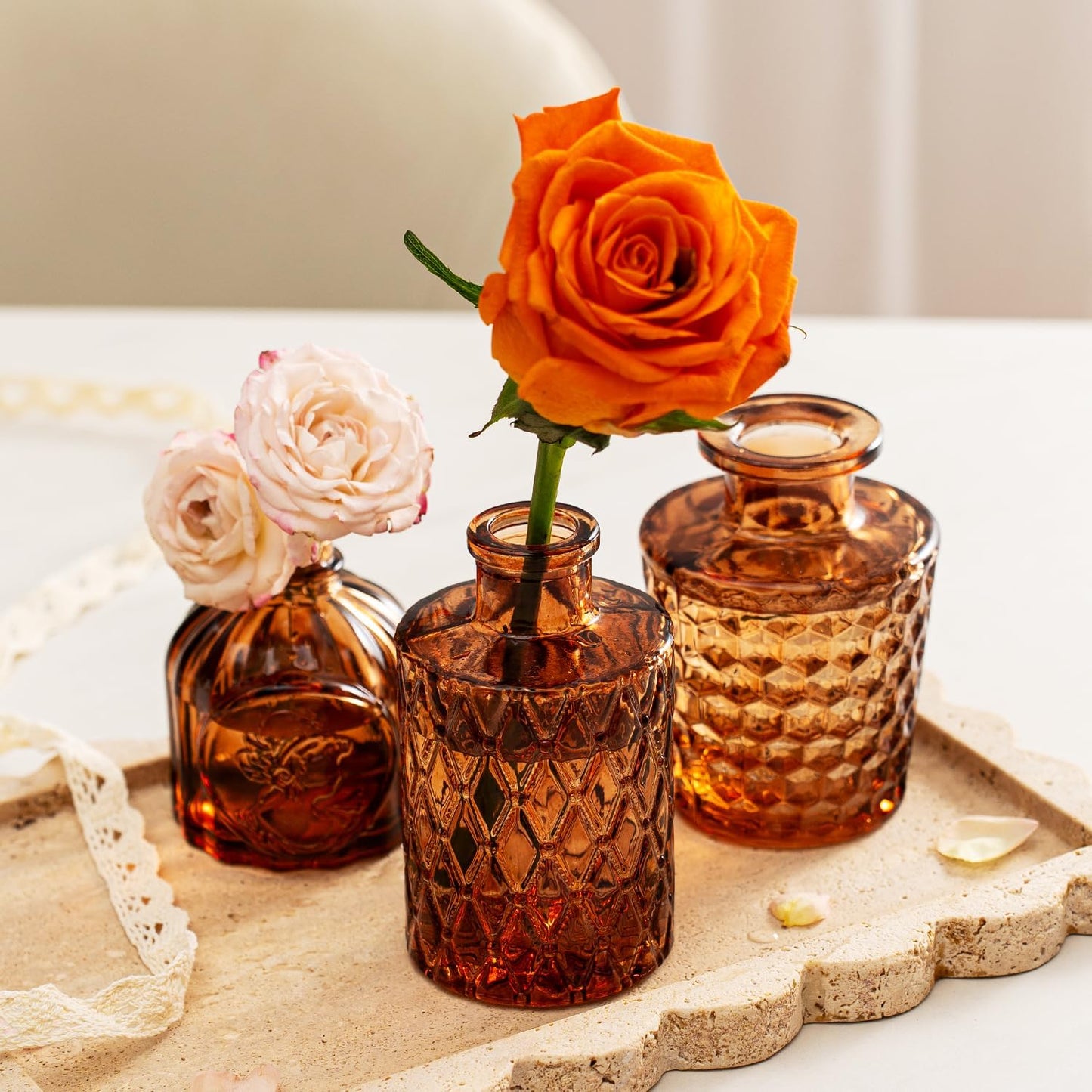 Glass Bud Vase Pcs / Amber / Clear / Set of 14