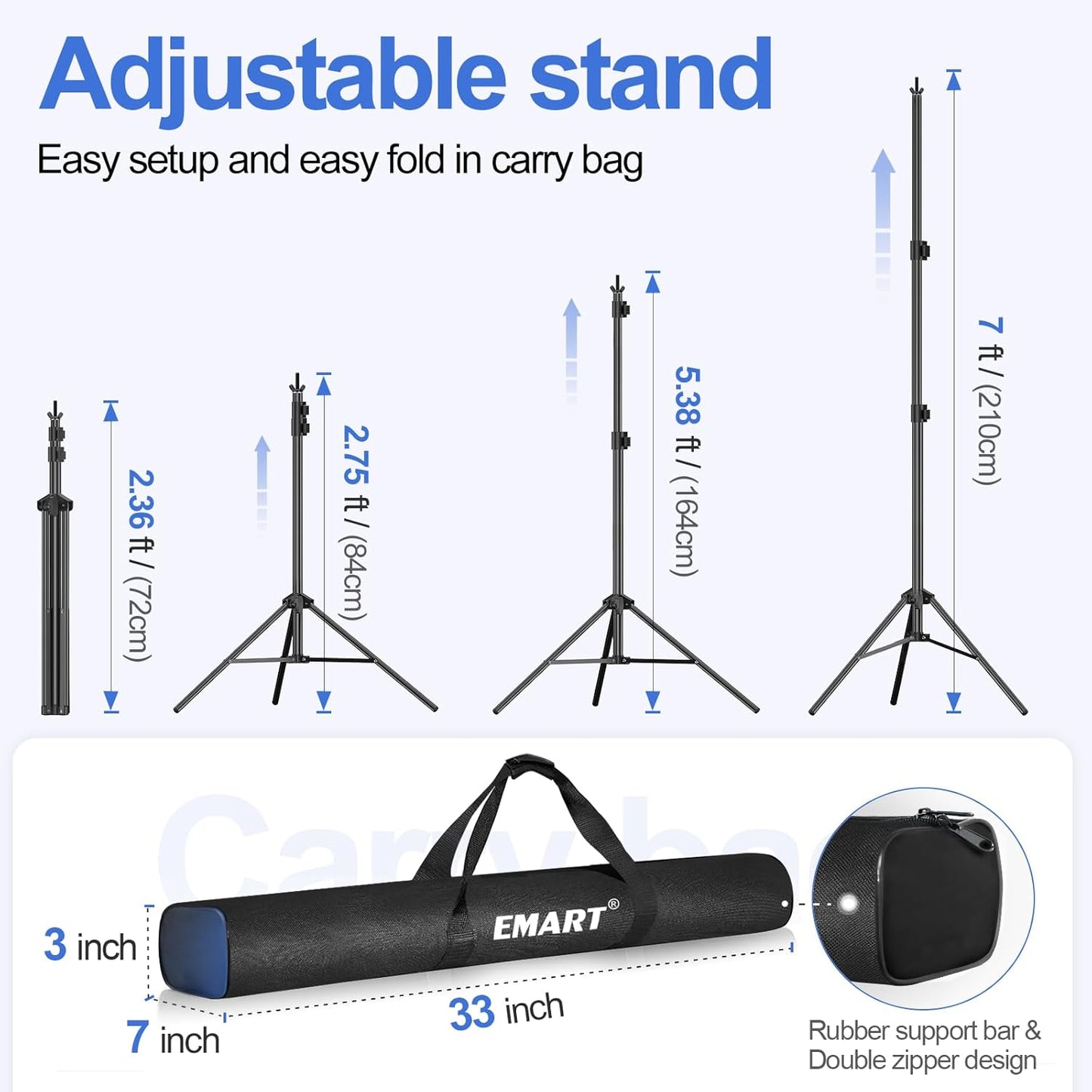 Backdrop Stand ft Photo Studio Adjustable Background Stand Support kit / 10 x 7 / Ft / Black