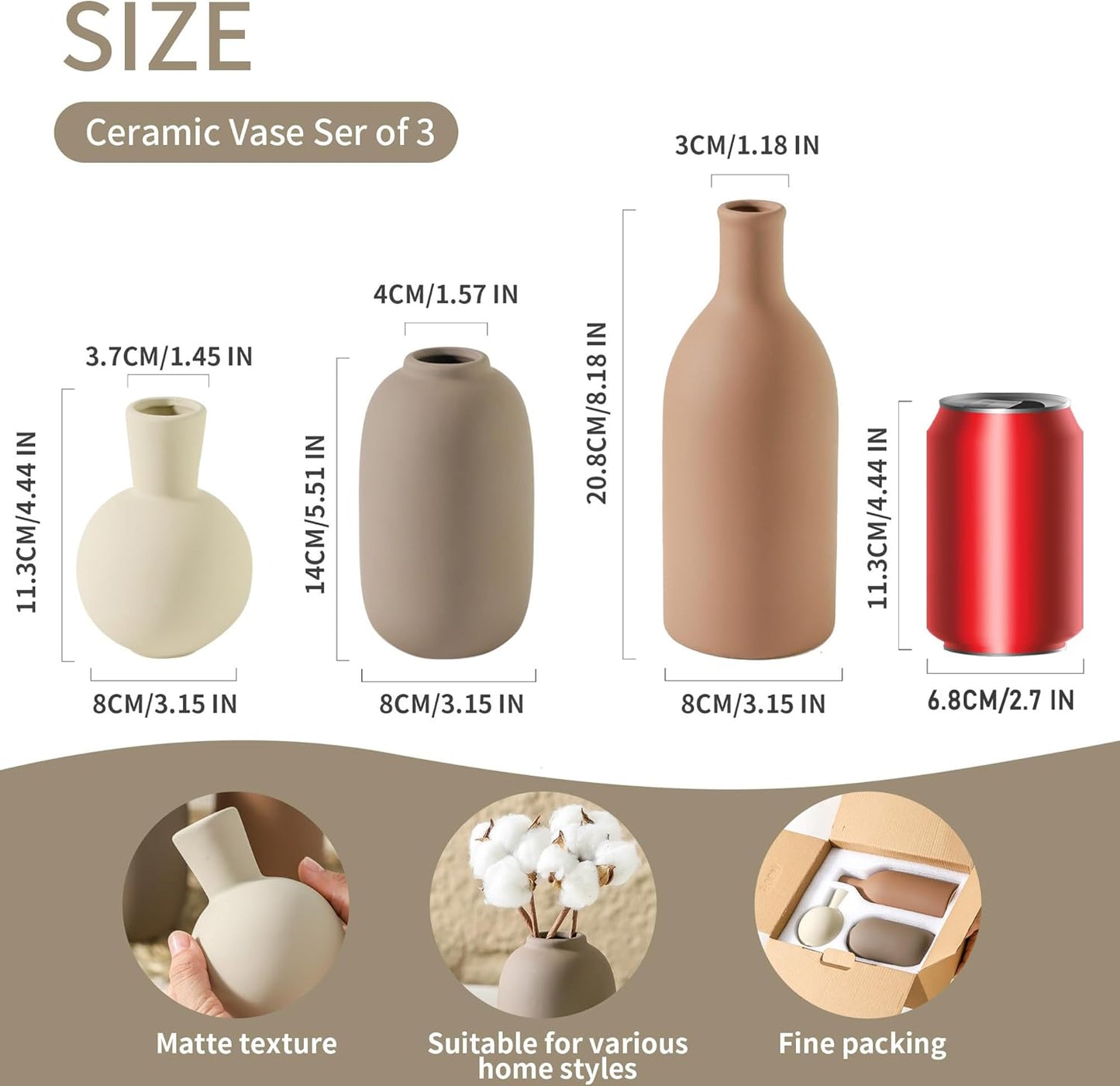 Ceramic Vases / 006-brown / Set of 3