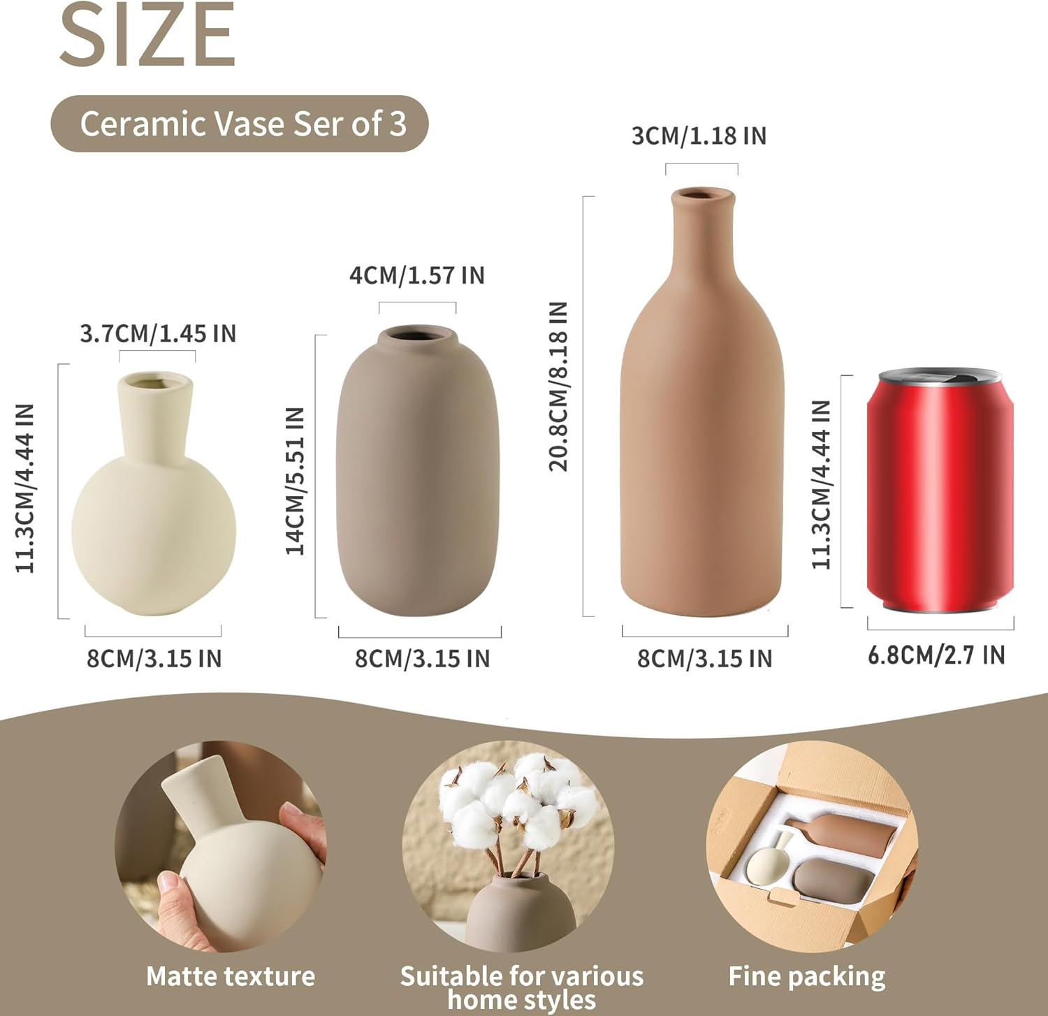 Ceramic Vases / 006-brown / Set of 3