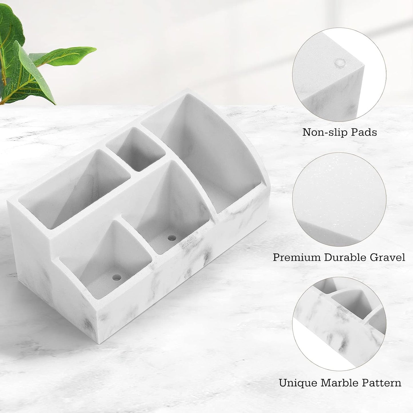 Luxspire Bathroom Counter Organizer, 5 Slots, Gravel White | Toothbrush Holder for Bathroom, Marble Bathroom