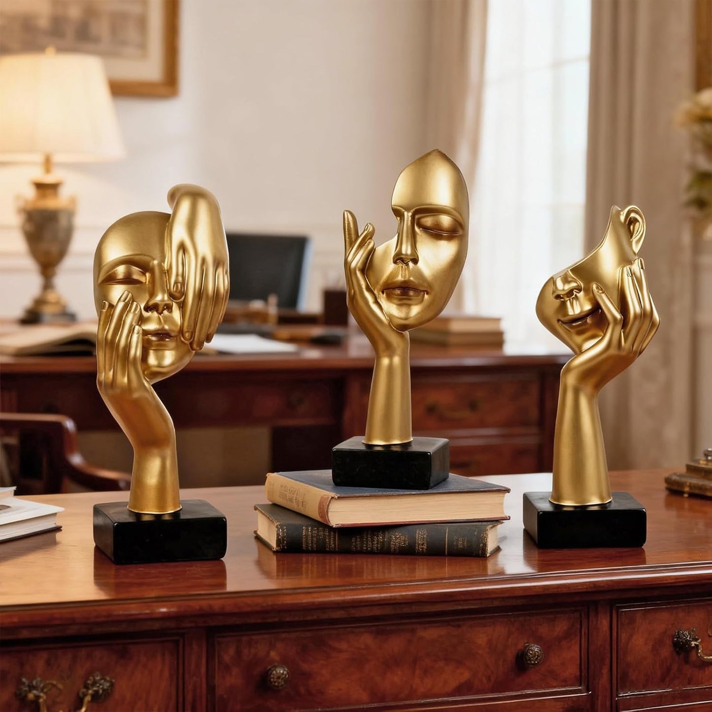 Thinker Statue / Collectible Figurines / Golden / Set of 3
