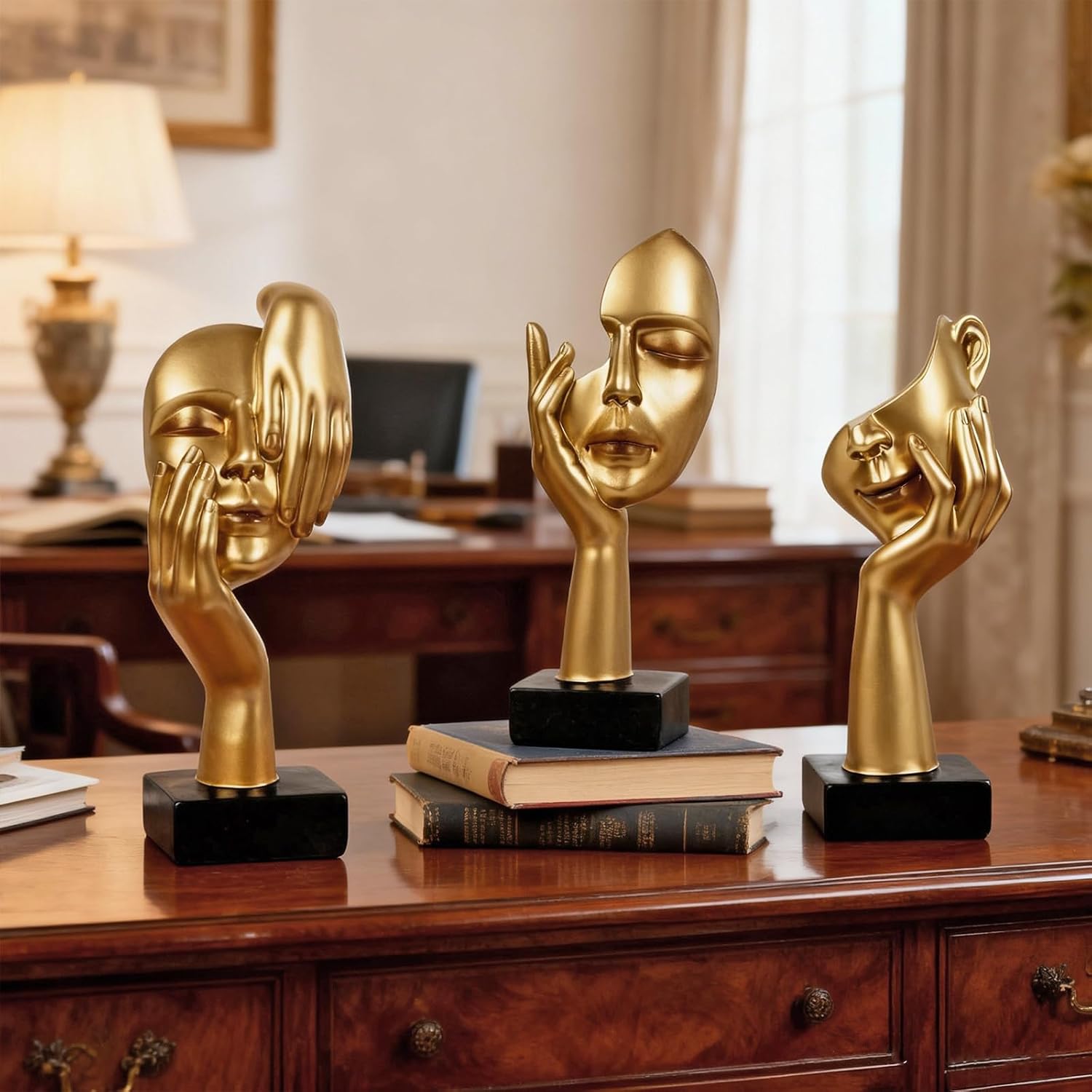 Thinker Statue / Collectible Figurines / Golden / Set of 3