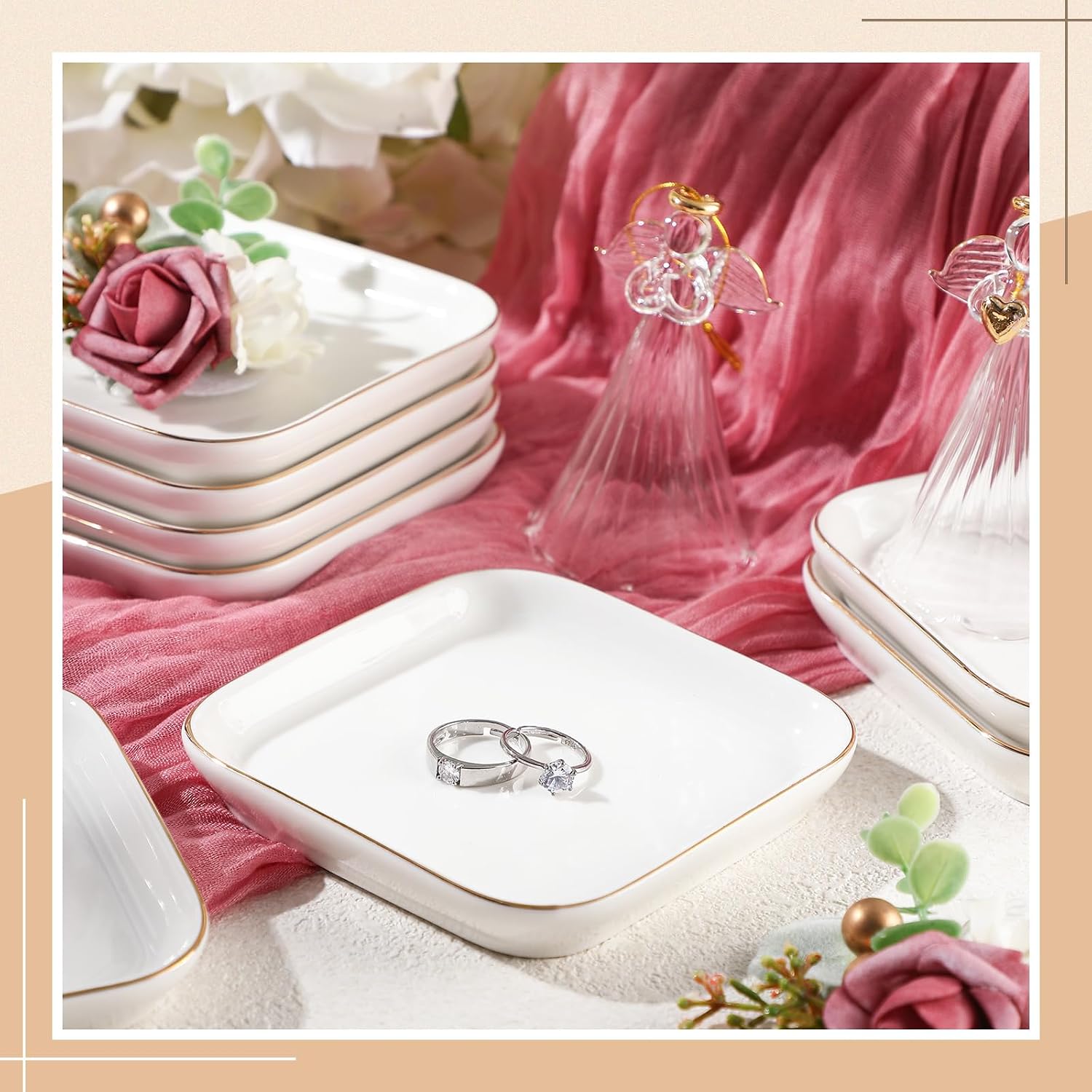 Ceramic Jewelry Tray in Ring Dish Bulk Decorative Trinket Dish / Square / 4.5 Inch / Set of 12