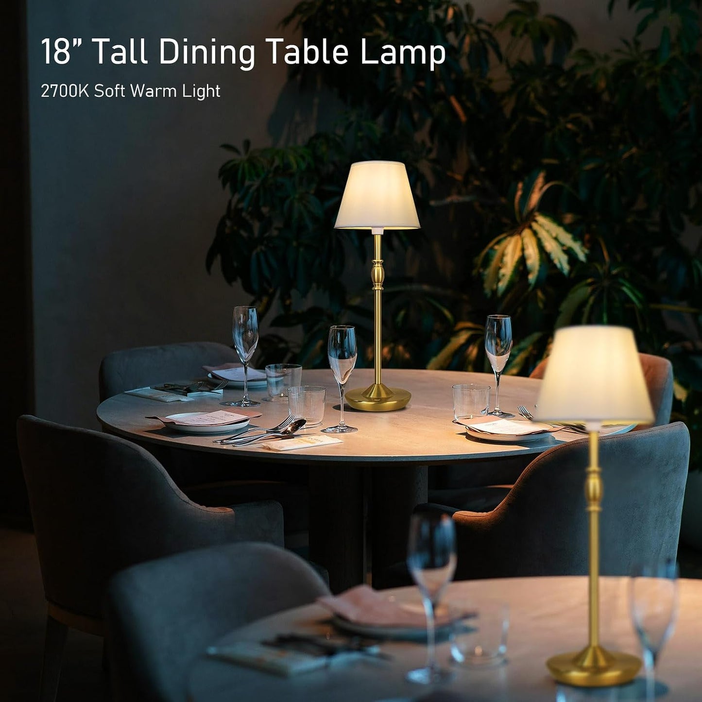 Cordless Table Lamp Portable Small LED Touch Lamp with Dimmer, 18" 2700K Rechargeable Battery Light for Bedside, Dining