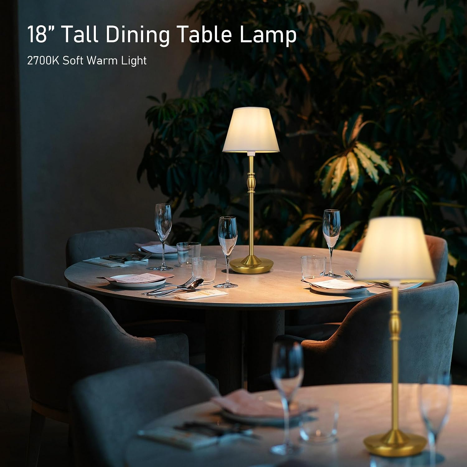 Cordless Table Lamp Portable Small LED Touch Lamp with Dimmer, 18" 2700K Rechargeable Battery Light for Bedside, Dining