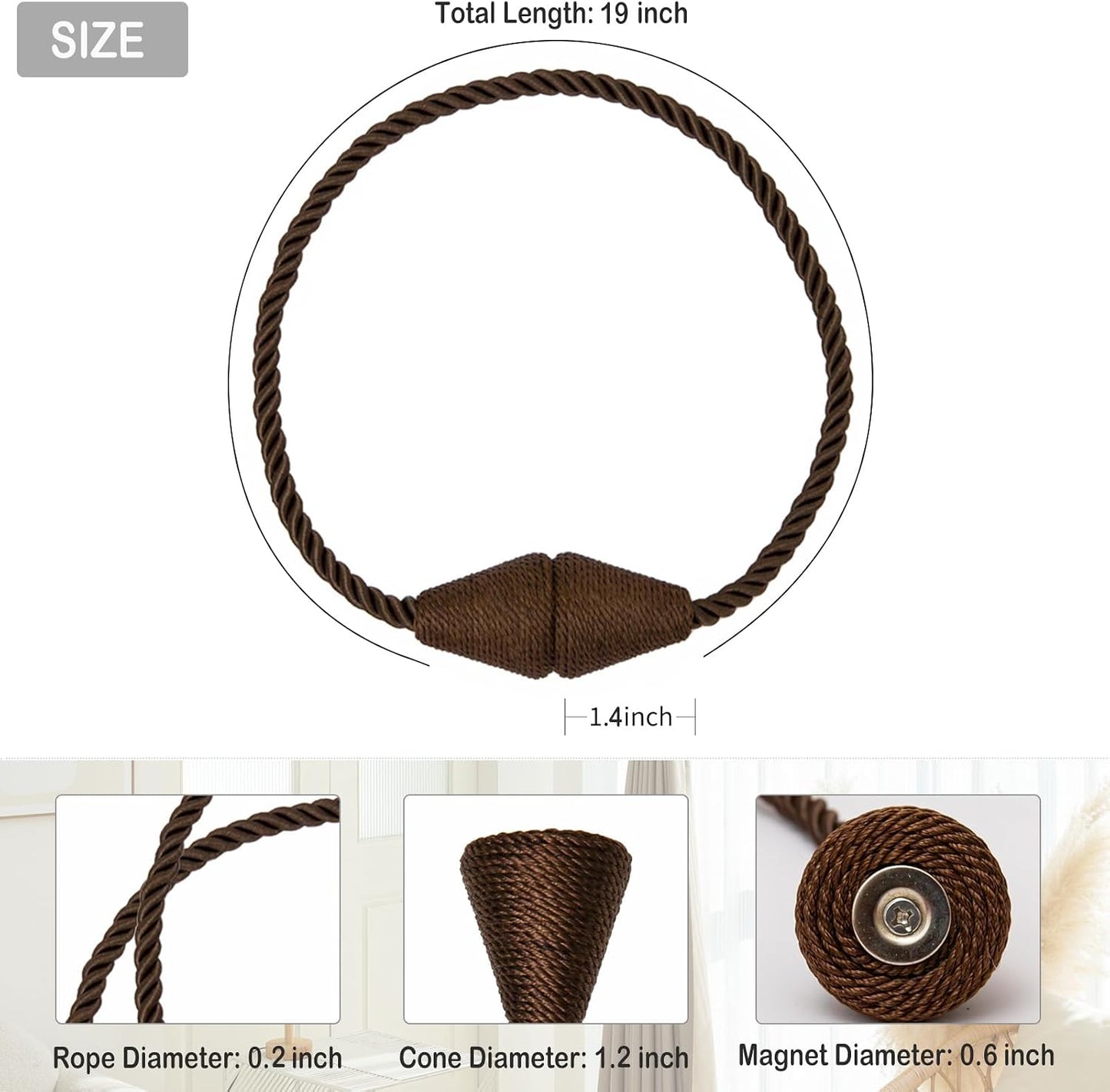 Magnetic Curtain Tiebacks 8 Pack Outdoor Rope Curtain Tie Backs Decorative Window Treatment Holdbacks for Home