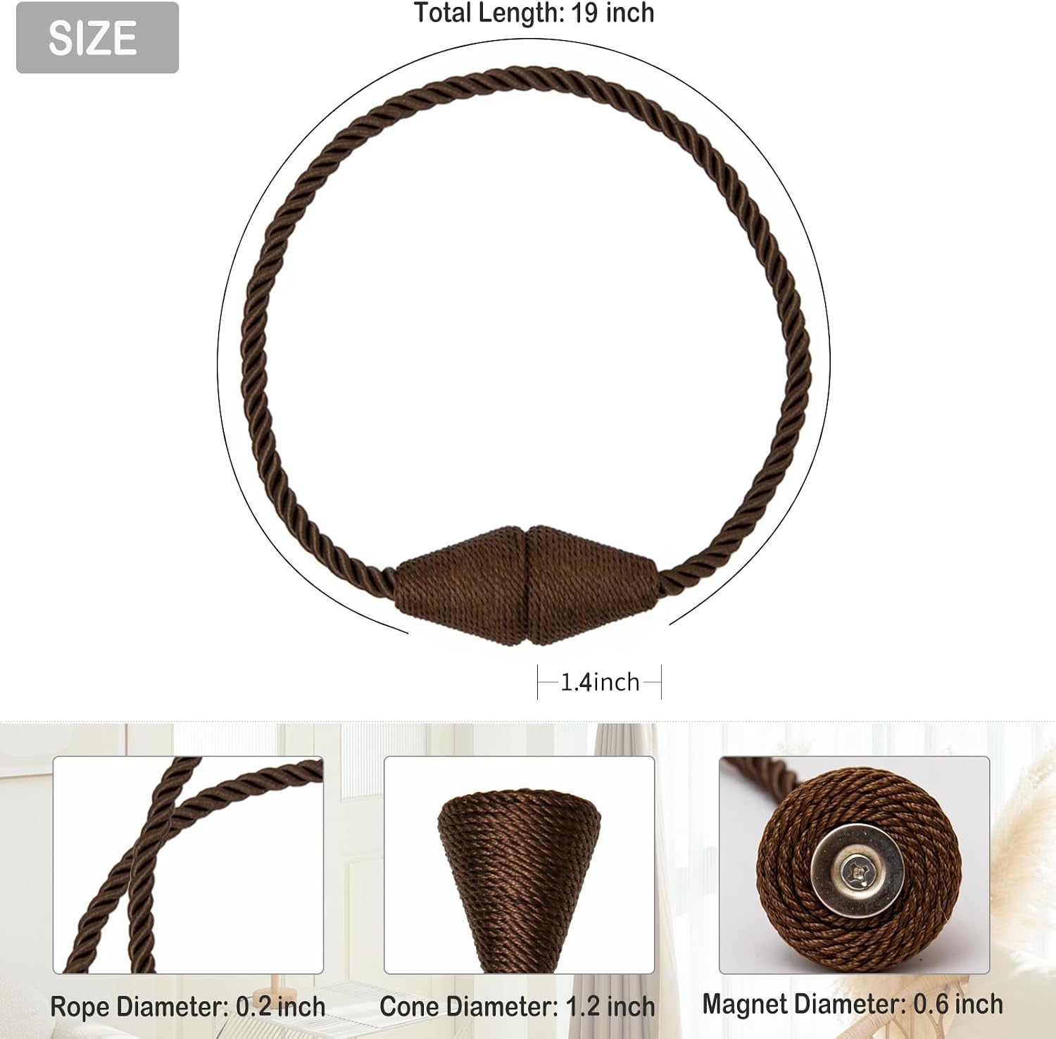 Magnetic Curtain Tiebacks 8 Pack Outdoor Rope Curtain Tie Backs Decorative Window Treatment Holdbacks for Home