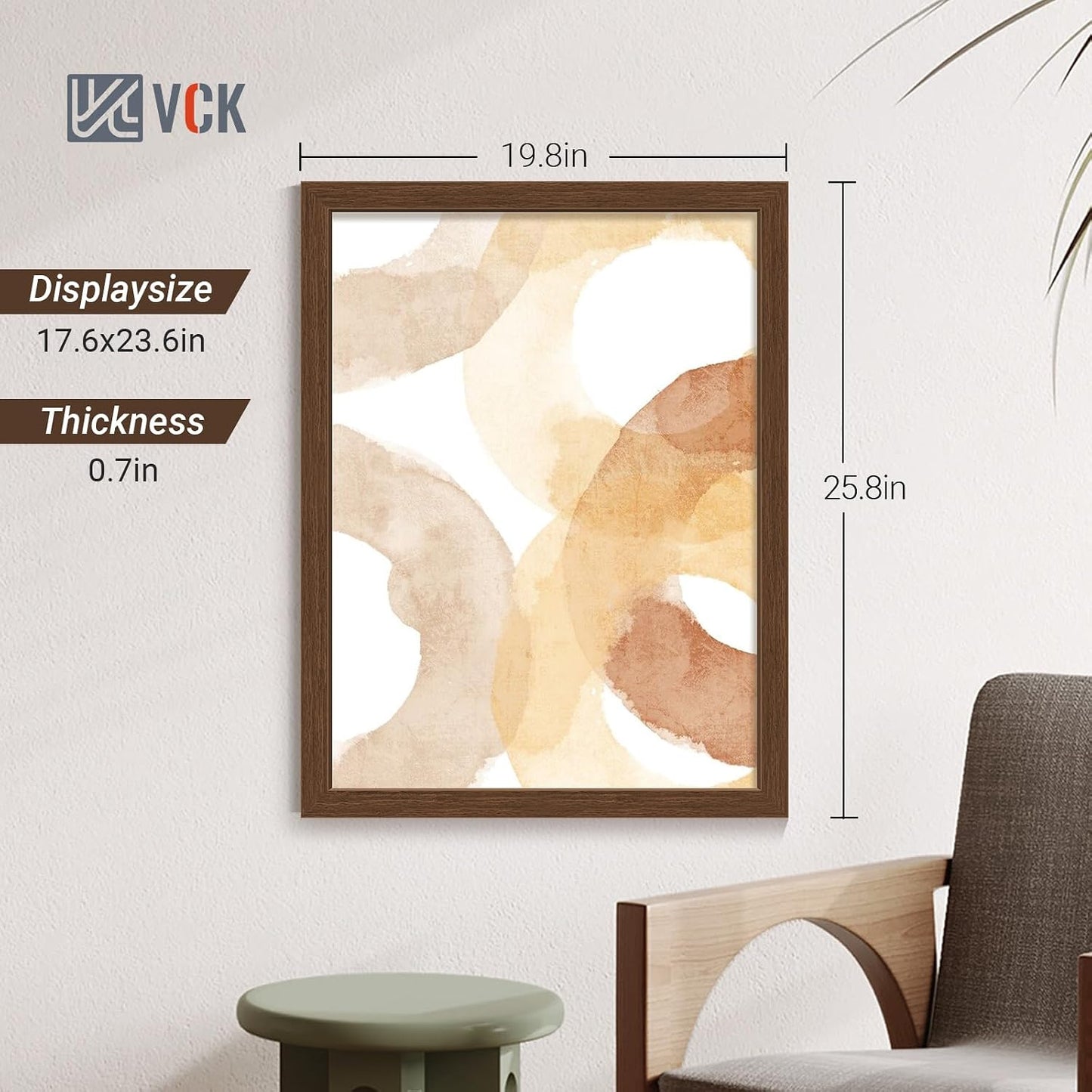 VCK 18x24 Frame Brown 4 Pack, Wide Thick Wood Border, for Prints | Exclusive Woodgrain, Wall Hanging, HD Plexiglass