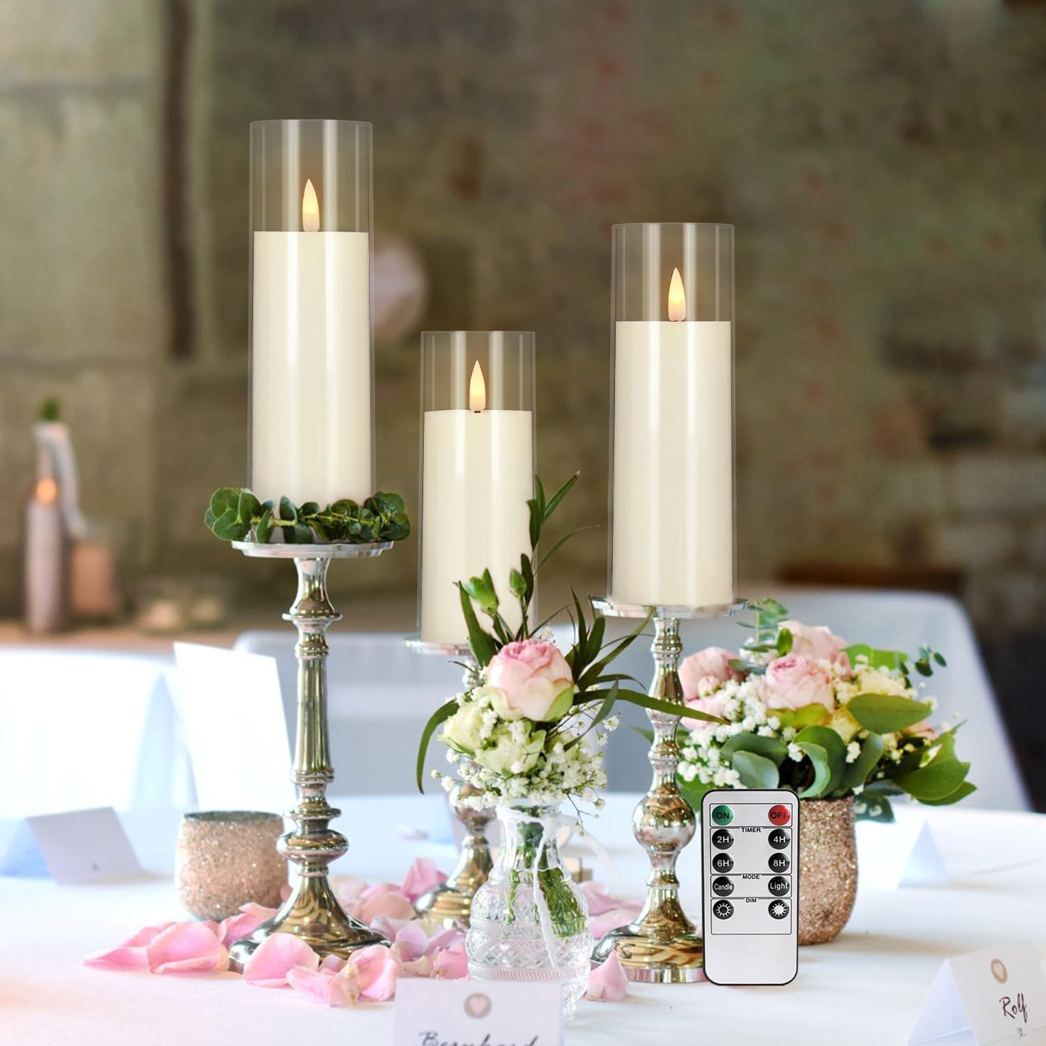 YOROXRG Flickering Flameless Candles Battery Operated with Remote and 2/4/6/8 H Timer Plexiglass LED Pillar Candles