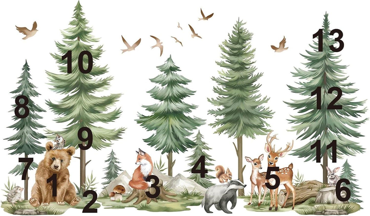 Mountain Tree Wall Stickers Large Pine Tree Forest Animals Bear Deer Peel and Stick Wall Art Decals